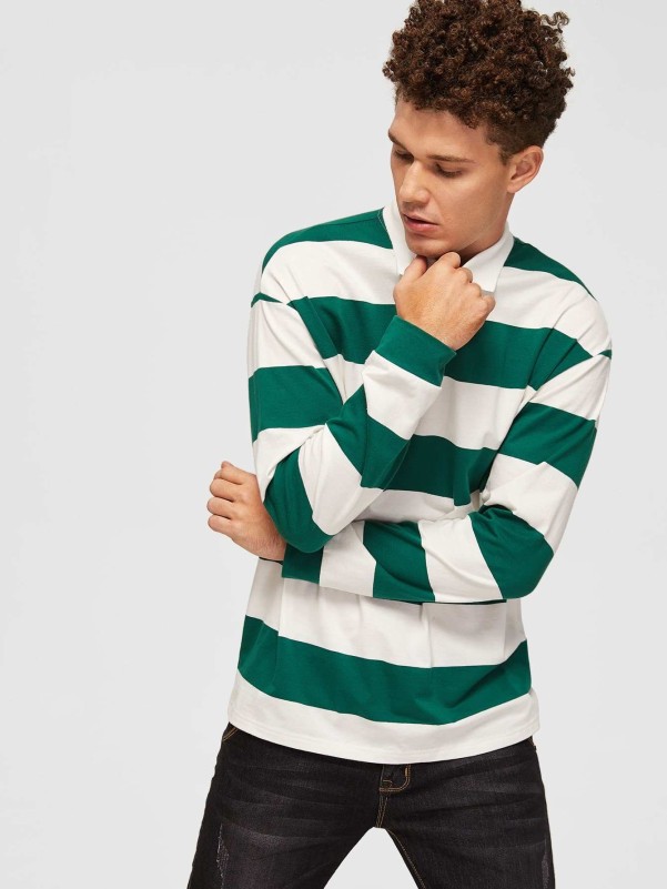 SHEIN Men Two Tone Striped Collared Tee