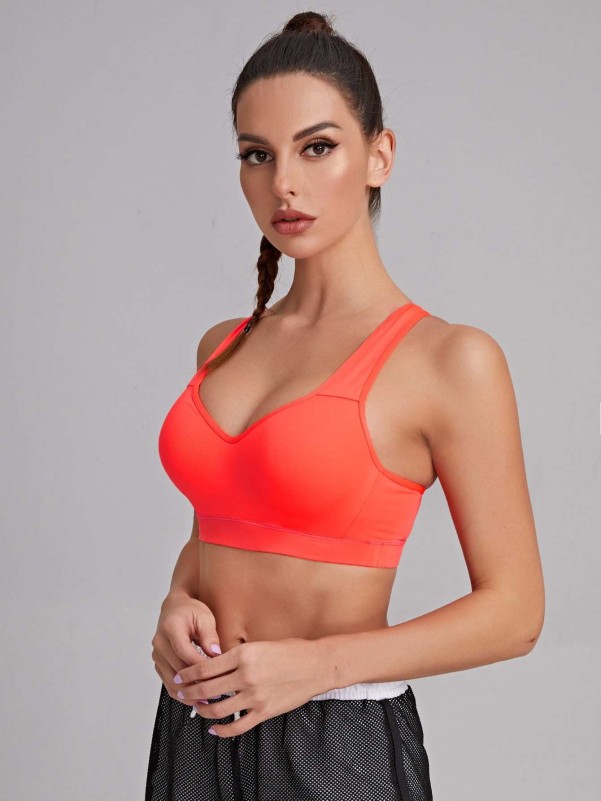 SHEIN Plus Solid Racer Back Sports Bra-High Support
