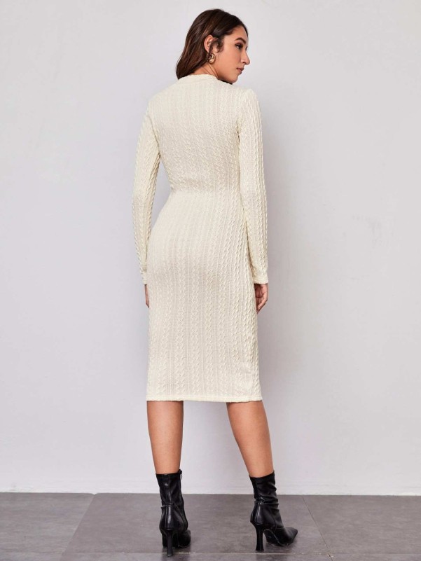 SHEIN Mock Neck Cable Knit Bodycon Dress