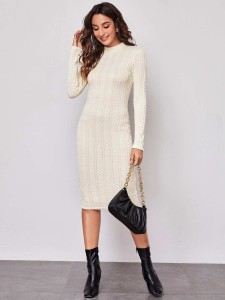 SHEIN Mock Neck Cable Knit Bodycon Dress