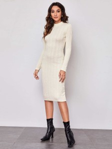 SHEIN Mock Neck Cable Knit Bodycon Dress