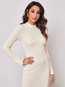 SHEIN Mock Neck Cable Knit Bodycon Dress