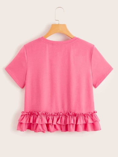 SHEIN Neon Pink Layered Ruffle Hem Top