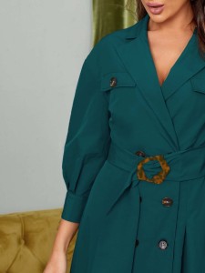 SHEIN Notched Collar Double Breasted Buckle Belted Coat