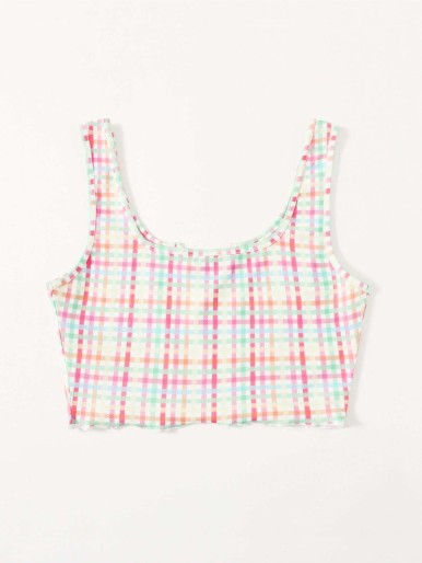 SHEIN Notched Neck Plaid Tank Top