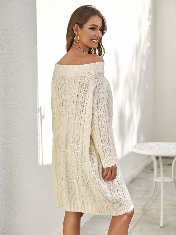 Off the shoulder clearance cable knit sweater dress