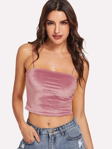 SHEIN Open Back Velvet Crop Cami Top