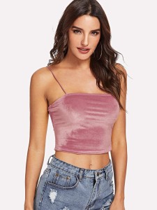 SHEIN Open Back Velvet Crop Cami Top