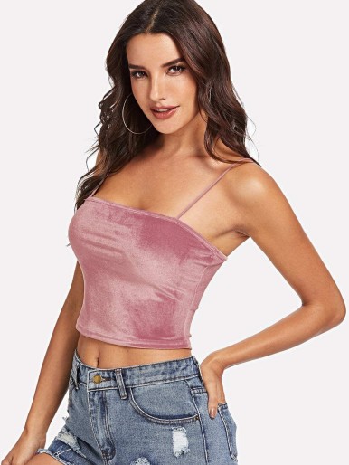 SHEIN Open Back Velvet Crop Cami Top