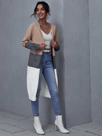 SHEIN Open Front Colorblock Cardigan