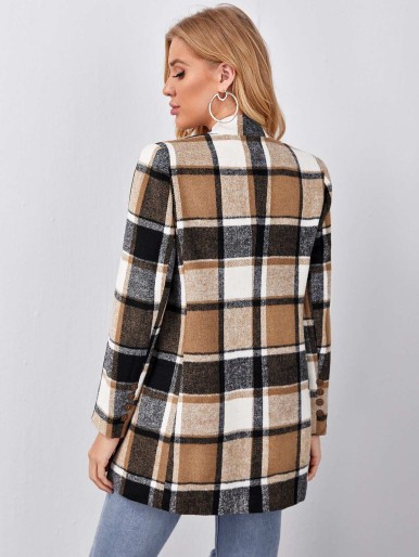 SHEIN Peak Collar Plaid Overcoat