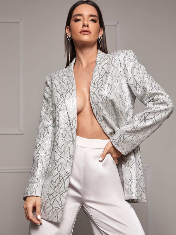 SHEIN Peak Collar Swirl Sequin Blazer