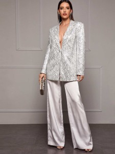 SHEIN Peak Collar Swirl Sequin Blazer