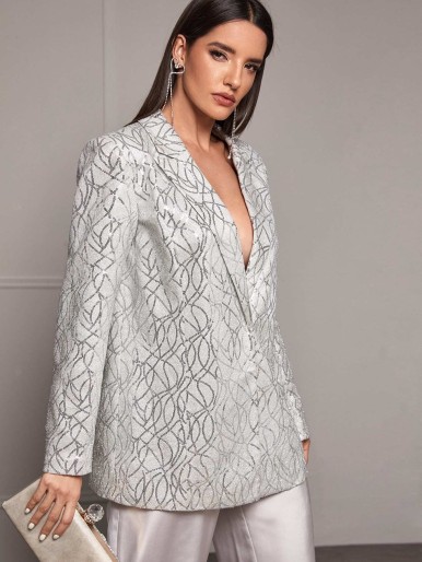 SHEIN Peak Collar Swirl Sequin Blazer