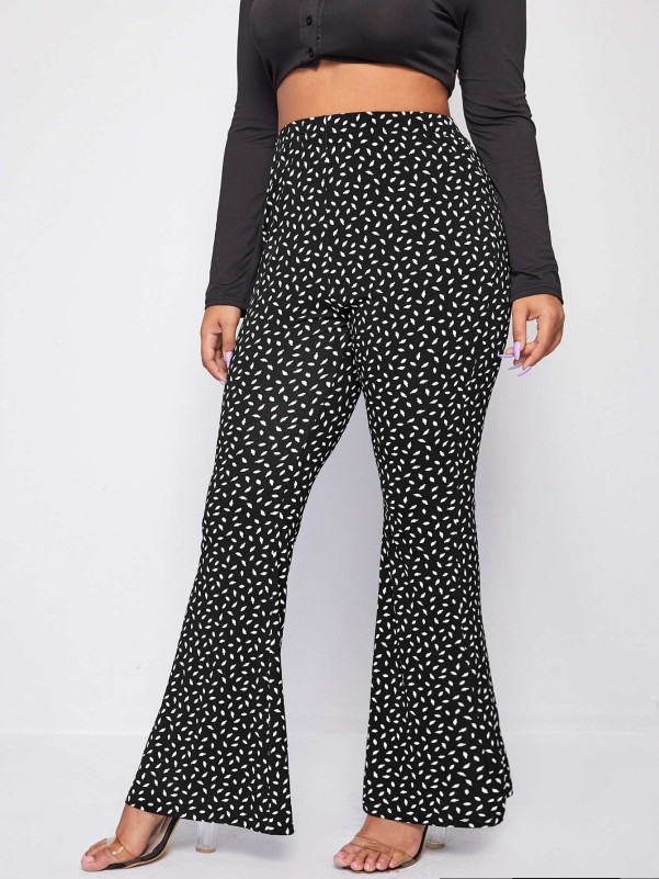 SHEIN Plus Allover Print Flare Leg Pants