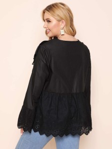 SHEIN Plus Button Front Flounce Sleeve Peplum Top