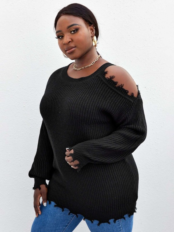 Plus size cold hot sale shoulder sweater