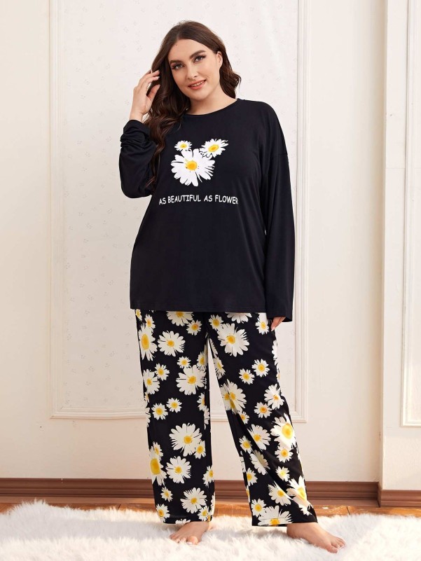 Slogan & Floral Print Jeans