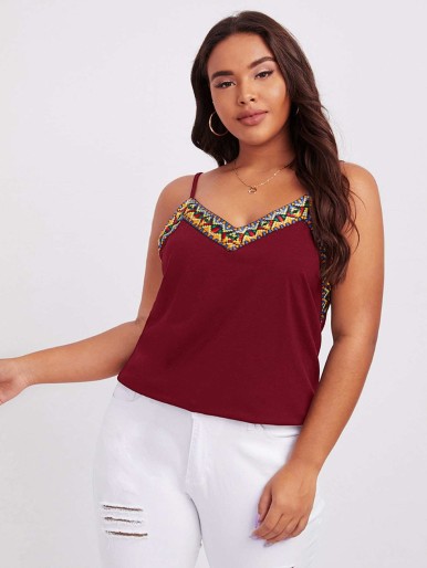 SHEIN Plus Double V-Neck Embroidered Tape Cami Top