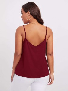 SHEIN Plus Double V-Neck Embroidered Tape Cami Top