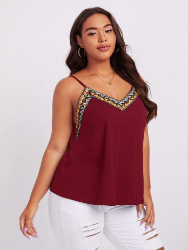 SHEIN Plus Double V-Neck Embroidered Tape Cami Top