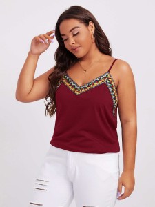 SHEIN Plus Double V-Neck Embroidered Tape Cami Top