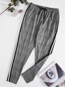 SHEIN Plus Drawstring Waist Striped Tape Plaid Pants