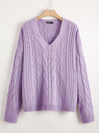 SHEIN Plus Drop Shoulder Mixed Knit Sweater