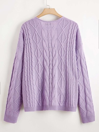 SHEIN Plus Drop Shoulder Mixed Knit Sweater