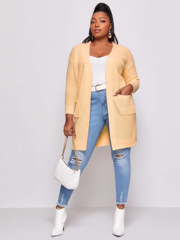 SHEIN Plus Drop Shoulder Pocket Front Cardigan