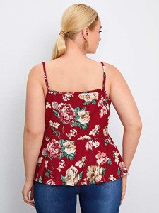 SHEIN Plus Floral Print Scallop Trim Peplum Cami Top