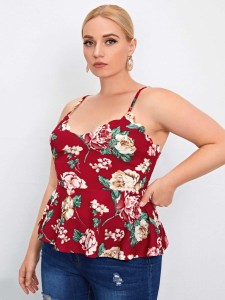 SHEIN Plus Floral Print Scallop Trim Peplum Cami Top