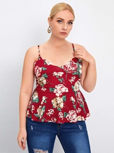 SHEIN Plus Floral Print Scallop Trim Peplum Cami Top