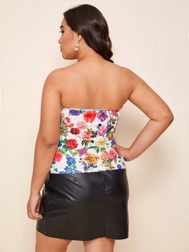 SHEIN Plus Floral Print Tube Top