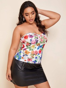 SHEIN Plus Floral Print Tube Top