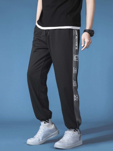 Men Letter Graphic Drawstring Waist Joggers