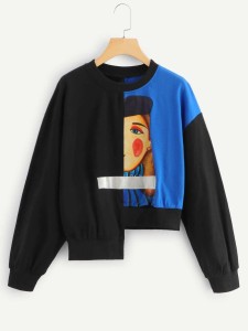 Figure Print Asymmetrical Hem Sweatshirt