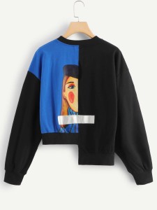 Figure Print Asymmetrical Hem Sweatshirt