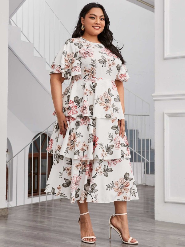 SHEIN Plus Ruffle Armhole Self Belted Ditsy Floral Dress  Vestidos  estilosos, Plus size vestidos formais, Belos vestidos