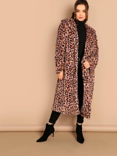 SHEIN Plus Leopard Print Longline Coat