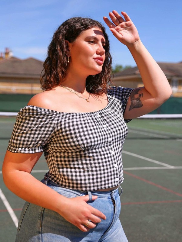 Buffalo plaid discount off shoulder top