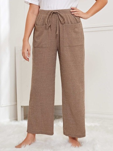 SHEIN Plus Pocket Front Wide Leg Sleep Pants