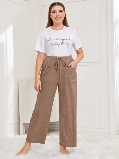 SHEIN Plus Pocket Front Wide Leg Sleep Pants