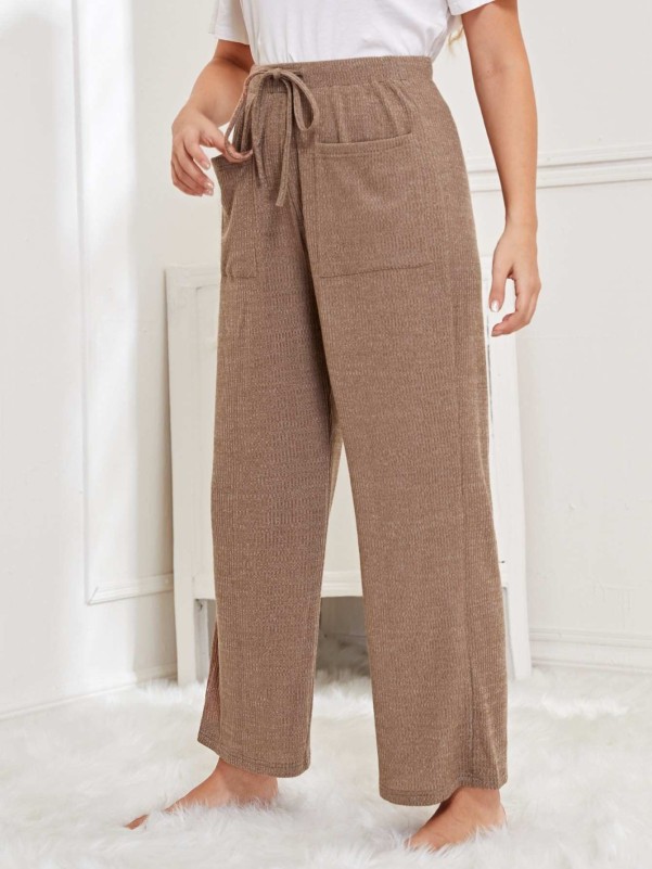 SHEIN Plus Pocket Front Wide Leg Sleep Pants