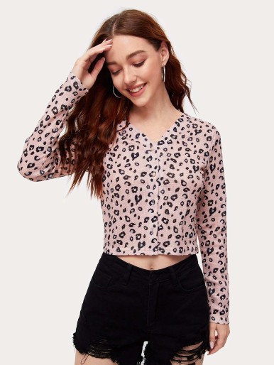 Leopard Button Front Cardigan