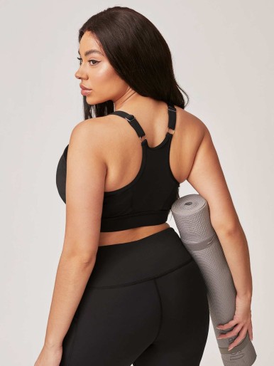 SHEIN Plus Scoop Neck Solid Sports Bra