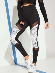 Cut And Sew Mesh Panel Leggings