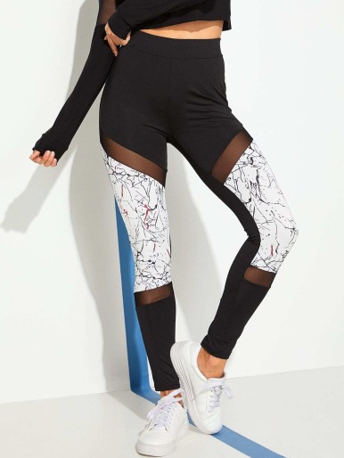 Cut And Sew Mesh Panel Leggings