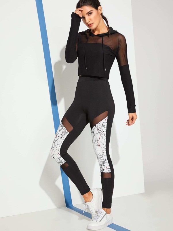 Cut And Sew Mesh Panel Leggings