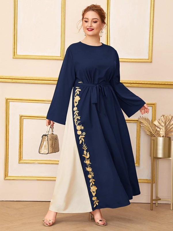 Guipure Lace Insert Smock Hijab Long Dress